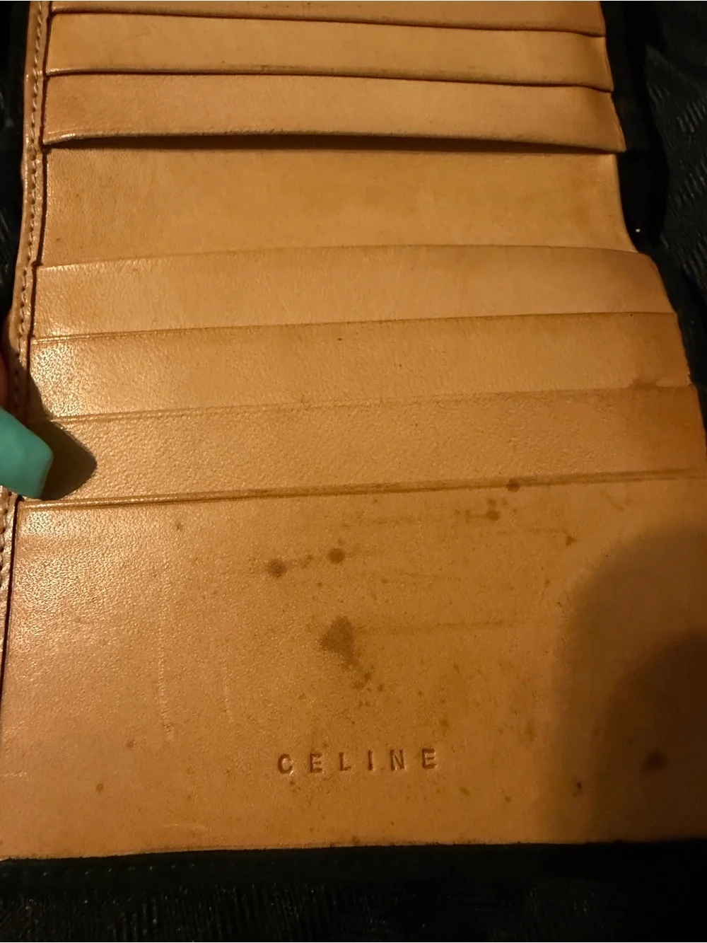 Celine Emboss Monogram C Black Suede Leather Compact Trifold Wallet ❤️Rare💚